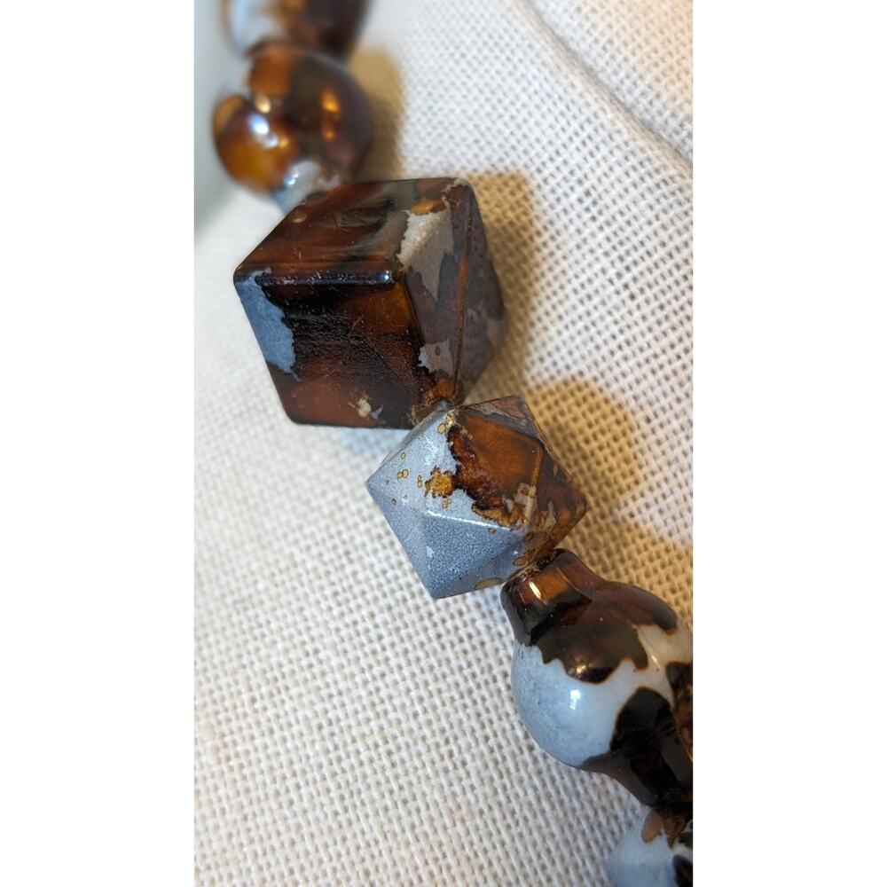 Unique Multi-Shape Gray Brown Mottled Beaded Togg… - image 2